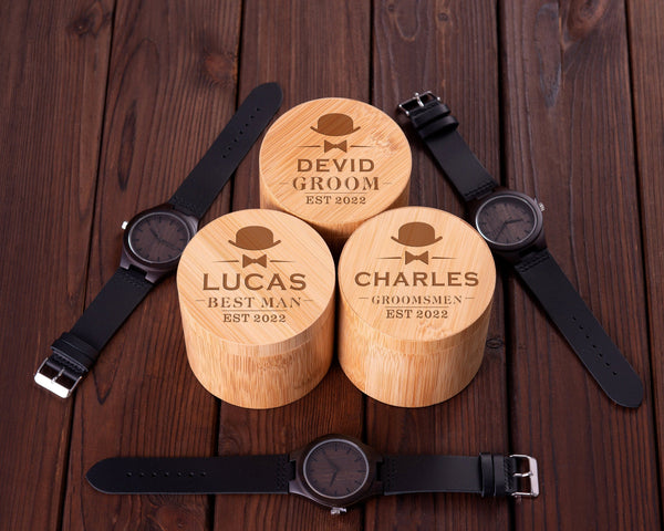 Boyfriend Gift Personalized Watches for Men, Wood Watch with Wooden Watch Box, Groomsmen Gifts, Best Man Gift, Husband Gift